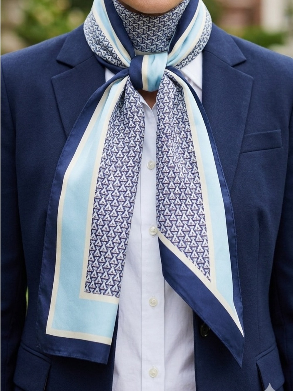 Vineyard Vines Blue Anchor Geometric Oblong Silk Scarf - 10" x 56"
